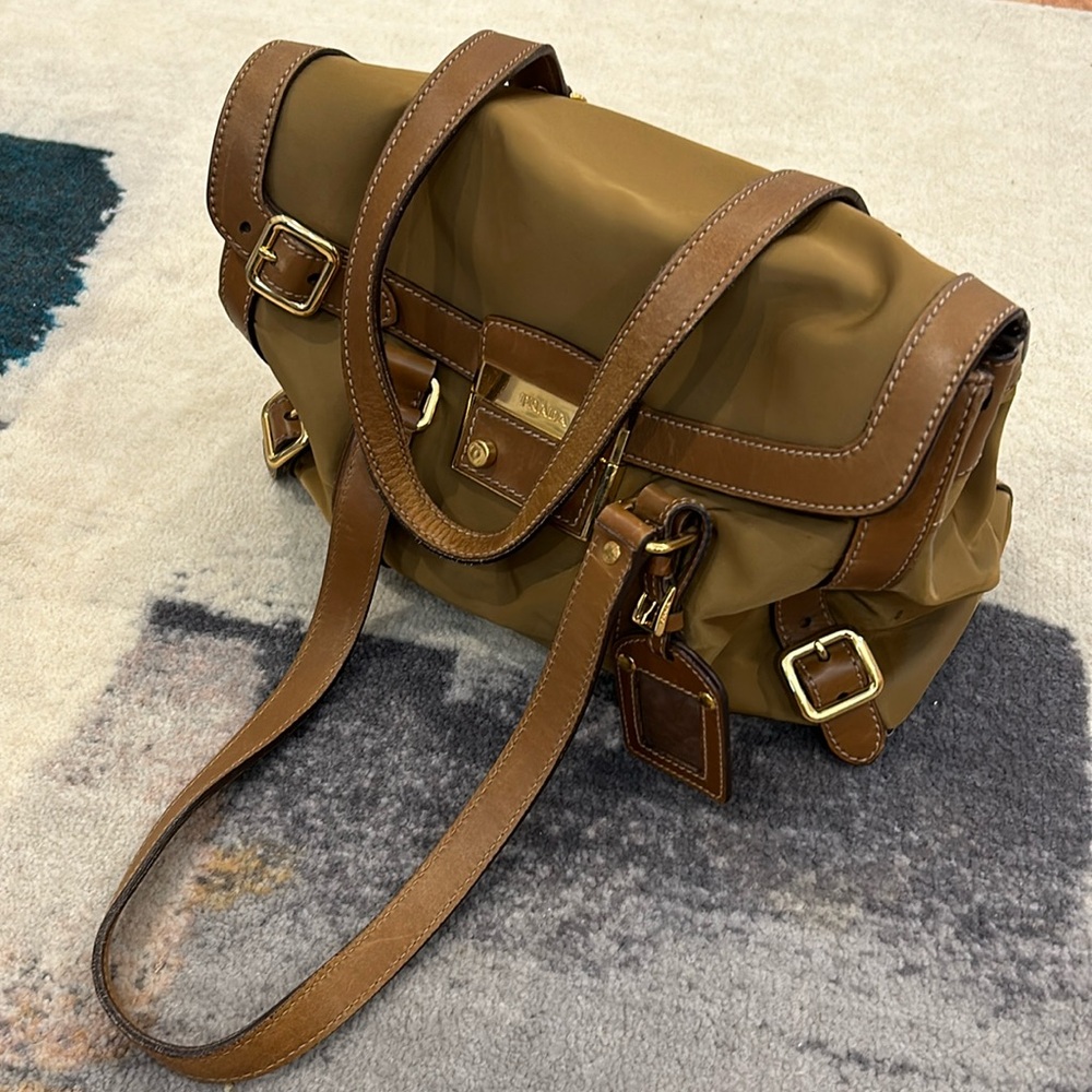 Prada Brown Leather and Nylon Shoulder Bag - Good Condition